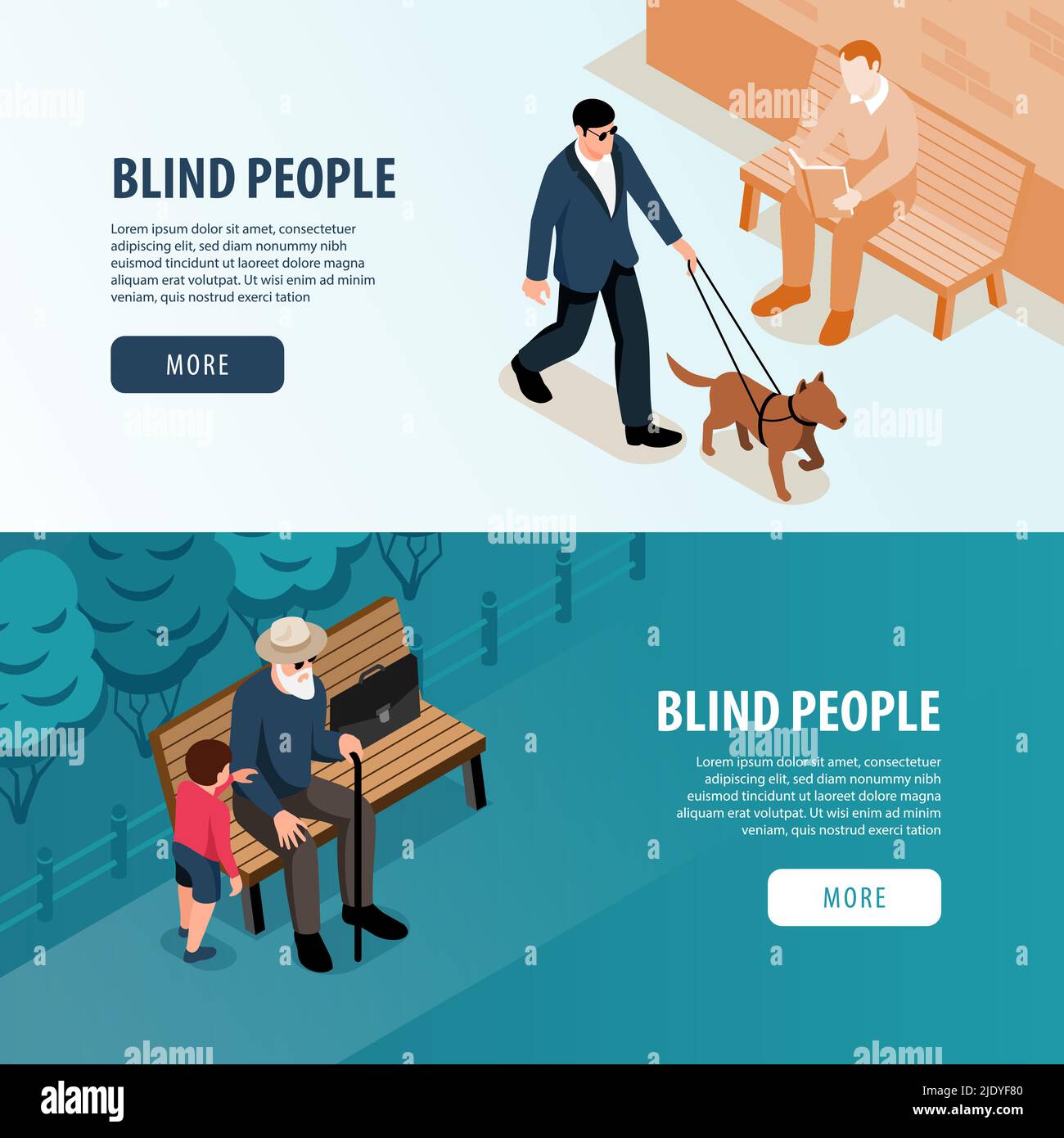 Blind people outdoor 2 isometric horizontal web banners with grandchild ...