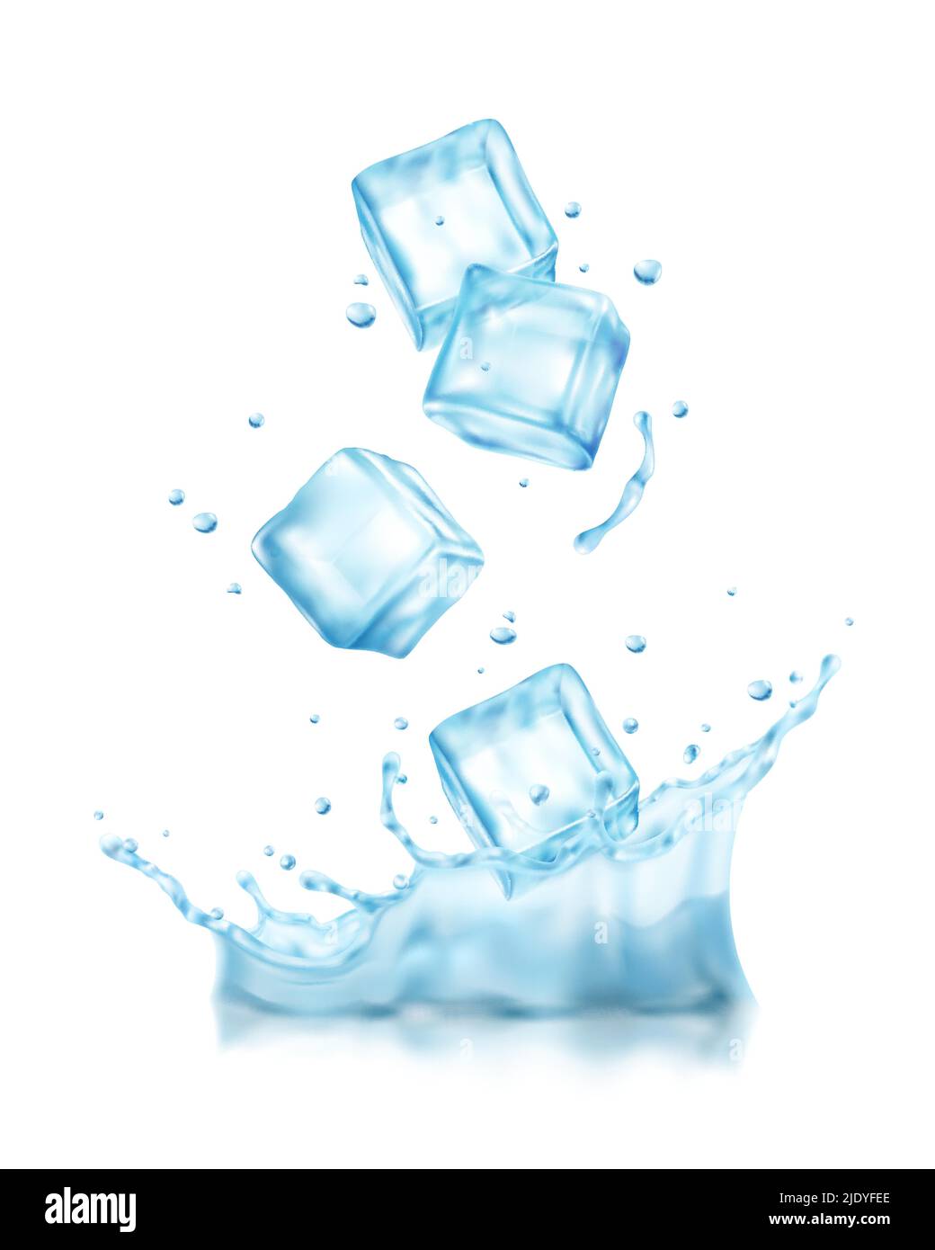 Realistic ice cubes splashes composition with view of cubes falling ...