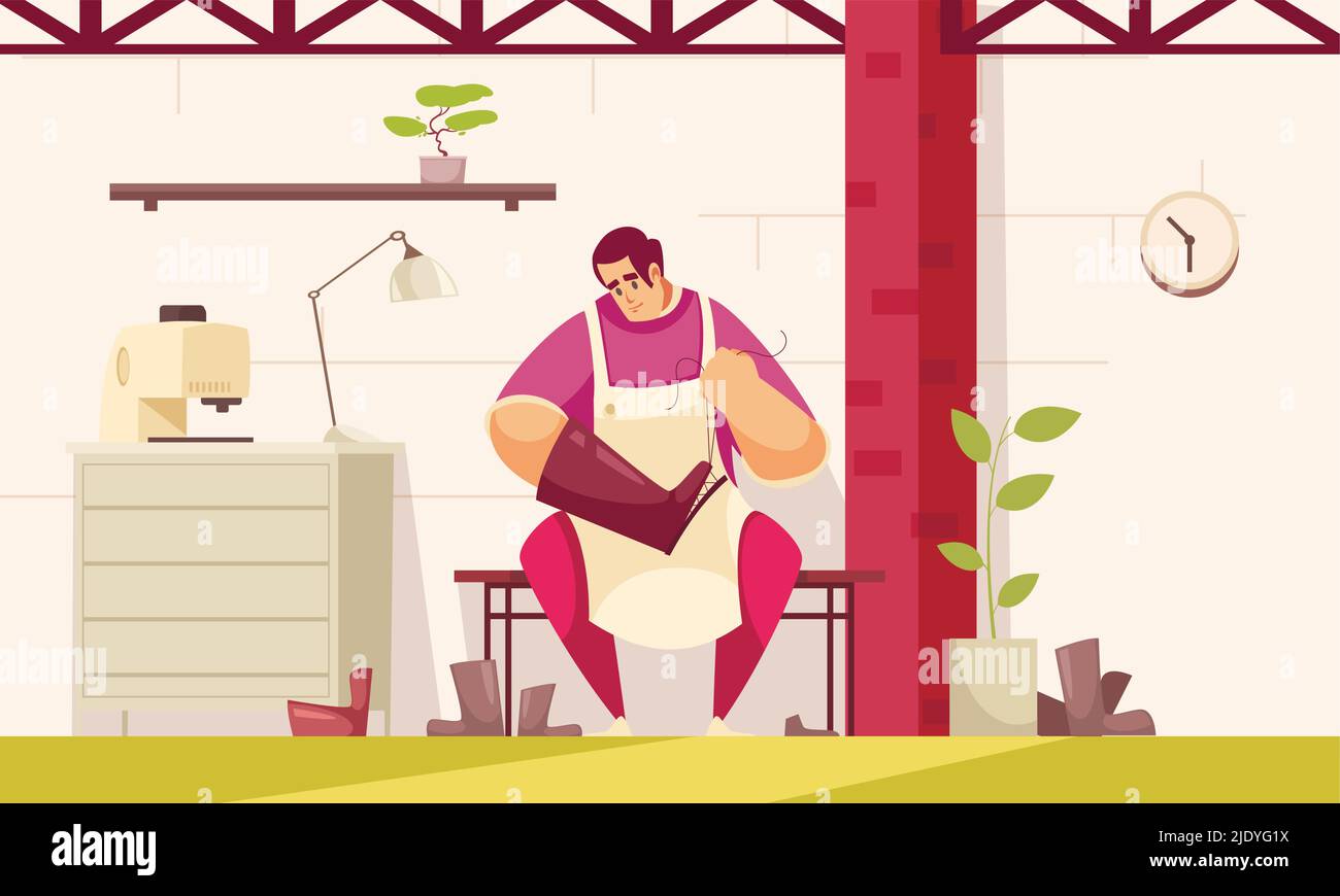 Shoemaker background with manual labor and equipment symbols flat