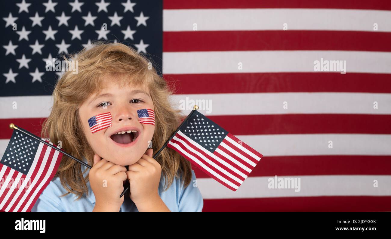 Kid celebration independence day 4th of july. United States of America concept. Child with american flag. Memorial day. Funny kids face with american Stock Photo - Alamy Kid celebration independence day 4th of july. United States of America concept. Child with american flag. Memorial day. Funny kids face with american Stock Photo - Alamy