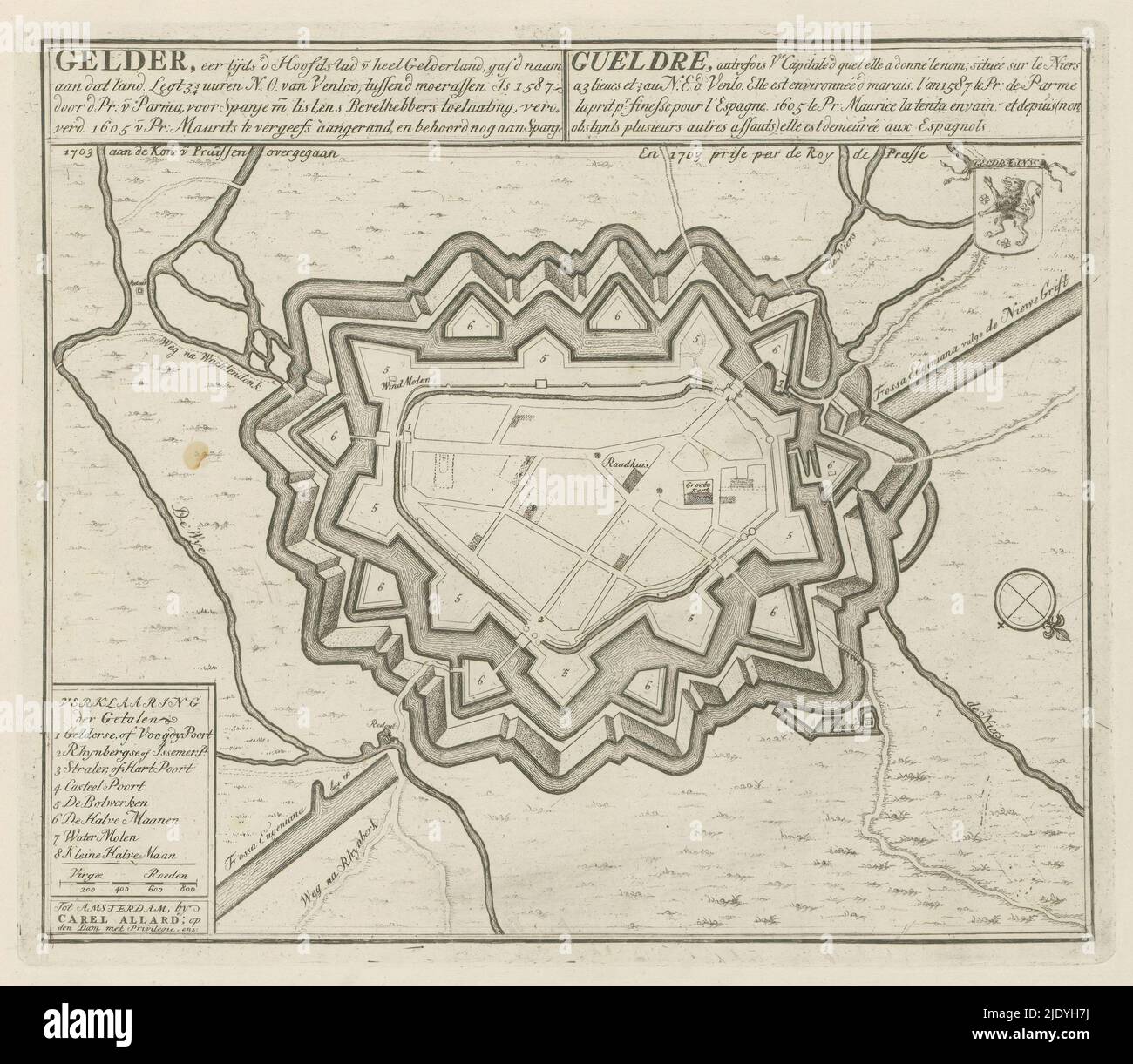 Map of Geldern, Gelder, erstwhile d capital of all Gelderland (...) 1703  passed to the King of Prussia (title on object), Les Principales  Forteresses & Villes Fortes, d'Espagne, de France, d'Italie, de