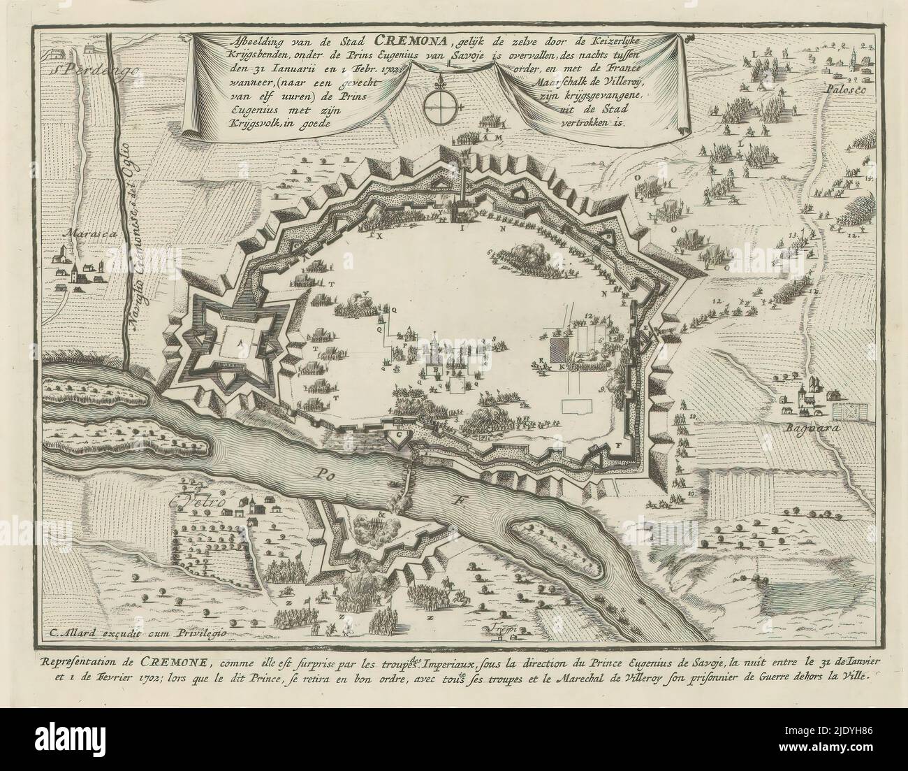 Capture of Cremona, 1702, Depiction of the city of Cremona, as it was  invaded by the imperial bands of war, under the Prince Eugenius of Savoy,  during the night between January 31