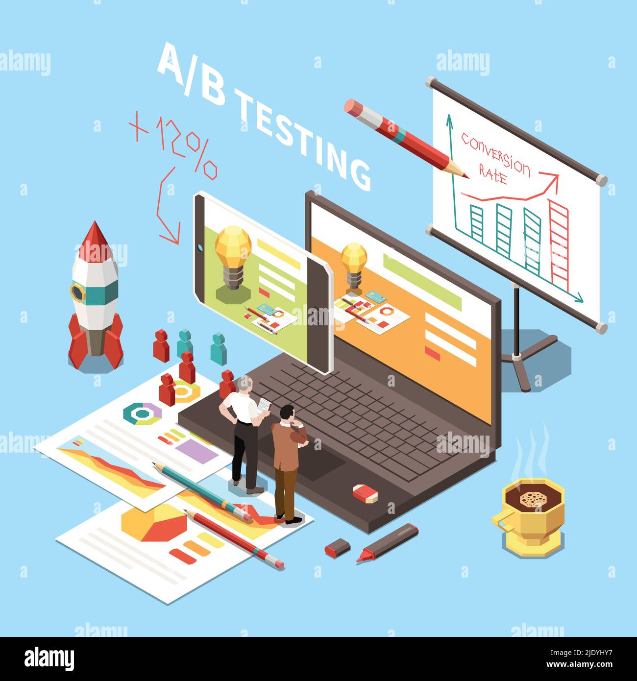 Conversion rate optimization concept with ab testing of websites ...