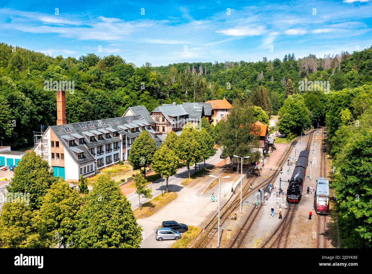 Bahnhof Alexisbad im Selketal mit Harzer Schmalspurbahn Stock Photo