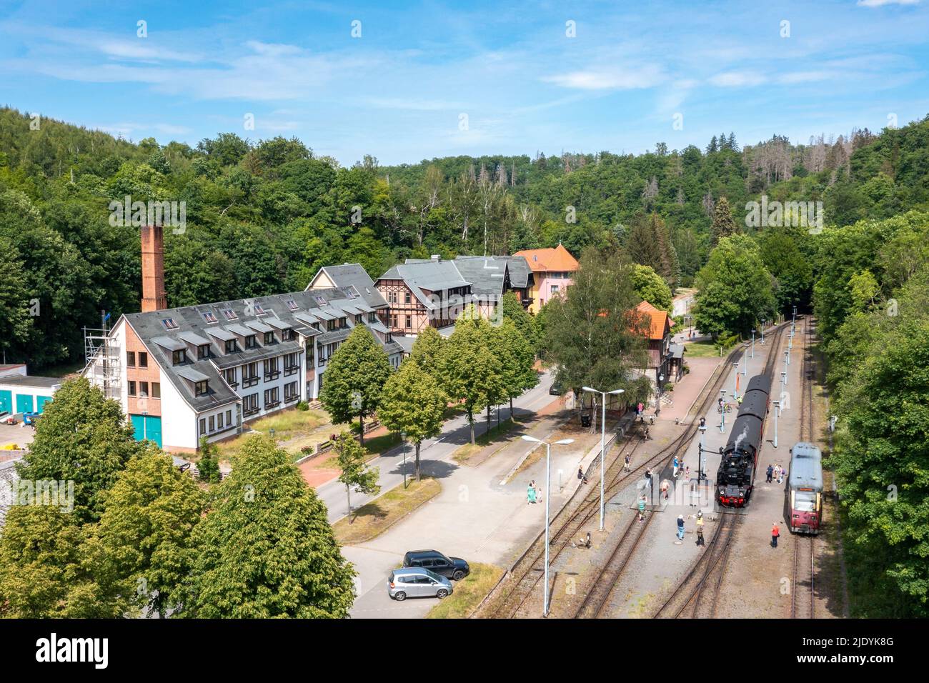 Bahnhof Alexisbad im Selketal mit Harzer Schmalspurbahn Stock Photo