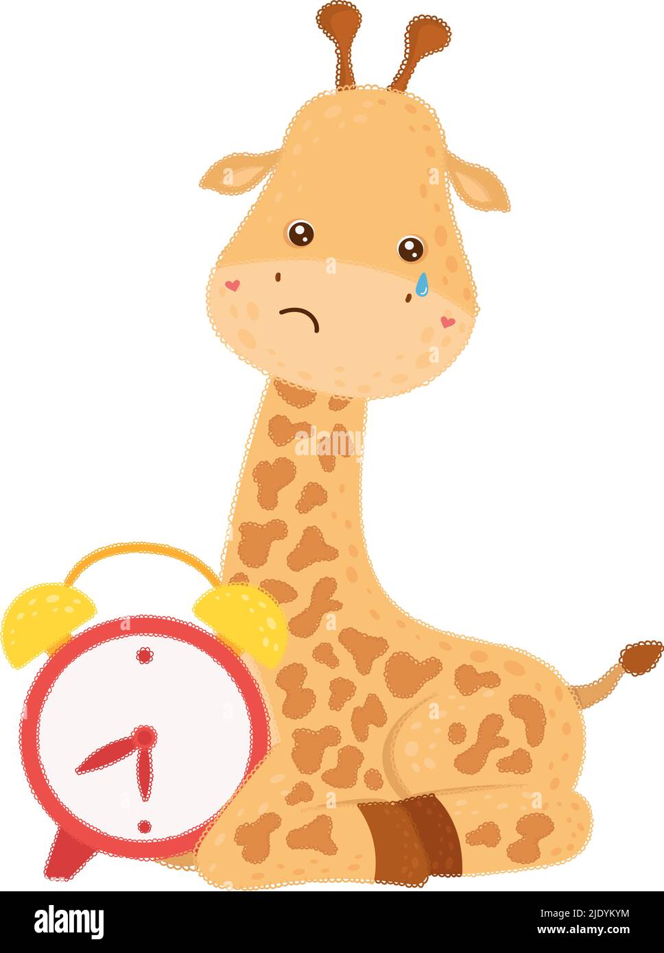 Cute Clipart Giraffe Illustration in Cartoon Style. Cartoon Clip Art Sad Giraffe with an Alarm Clock. Vector Illustration of an School Animal for Stock Vector