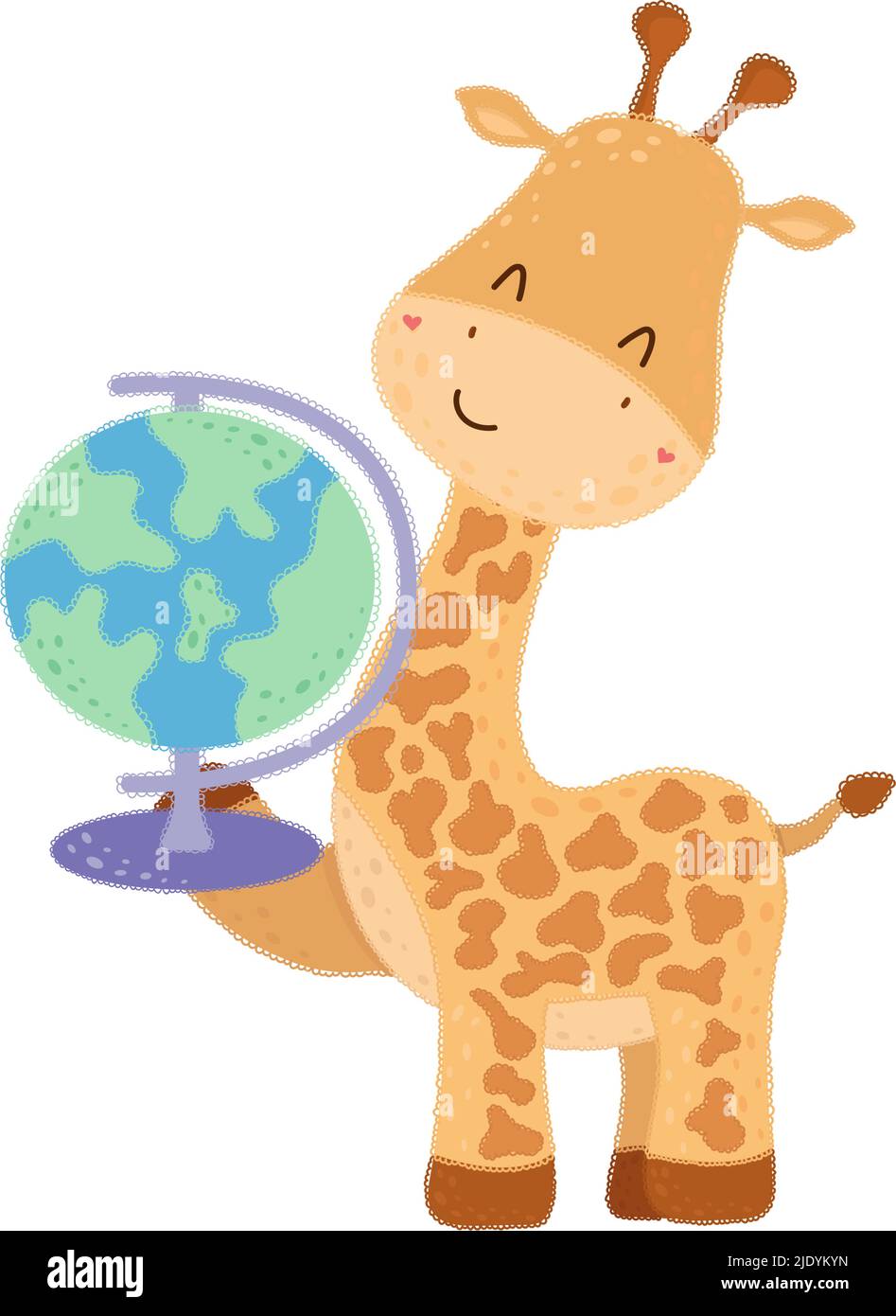 Giraffe Clipart in Cute Cartoon Style Beautiful Clip Art Giraffe with Globe. Vector Illustration of an School Animal for Prints for Clothes, Stickers Stock Vector