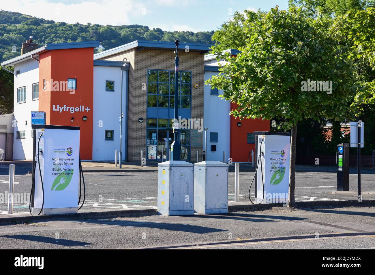 Prestatyn, UK. Mar 27, 2022.Electric Vehicle charging stations have