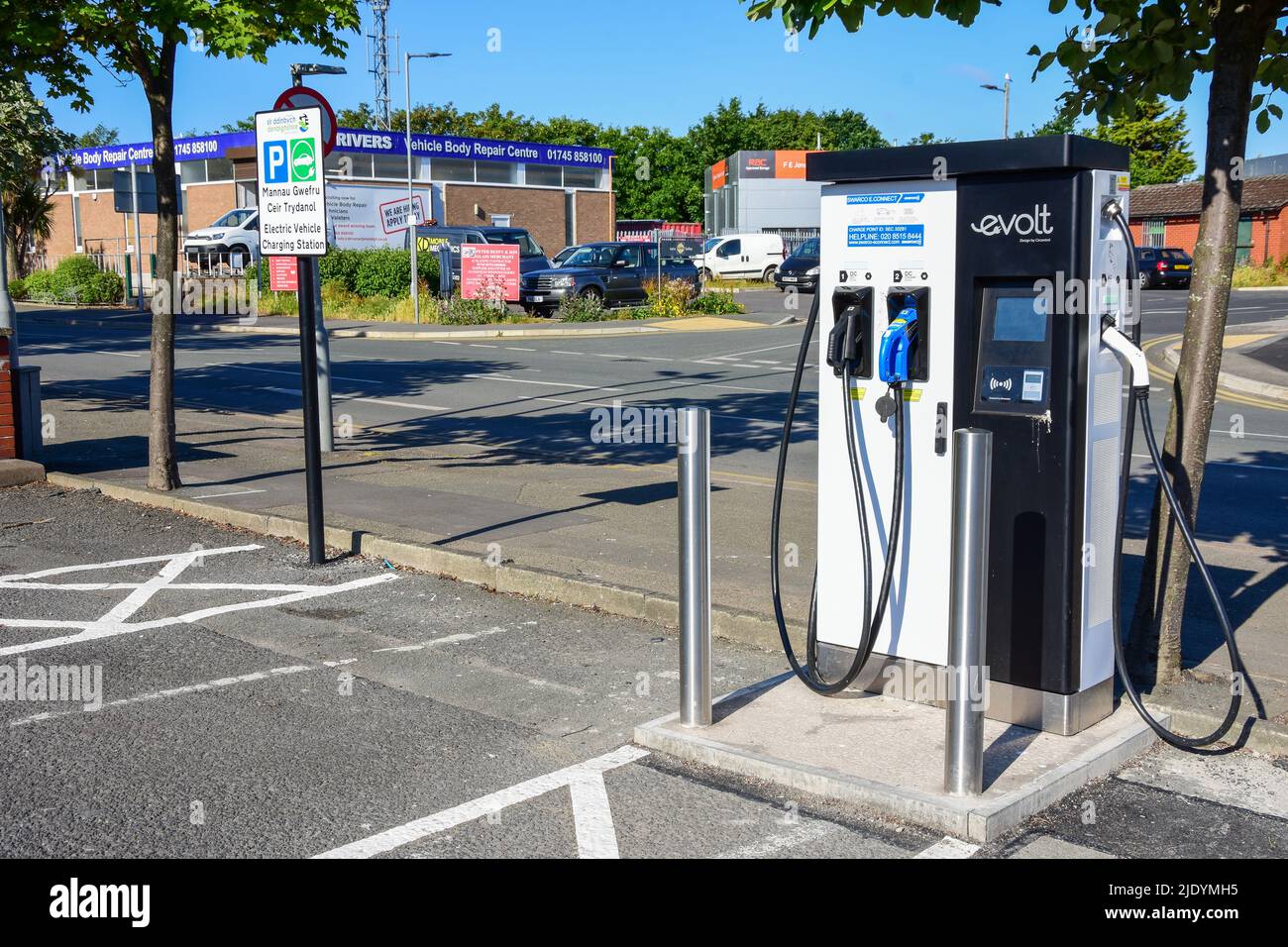 Prestatyn, UK. Mar 27, 2022.Electric Vehicle charging stations have