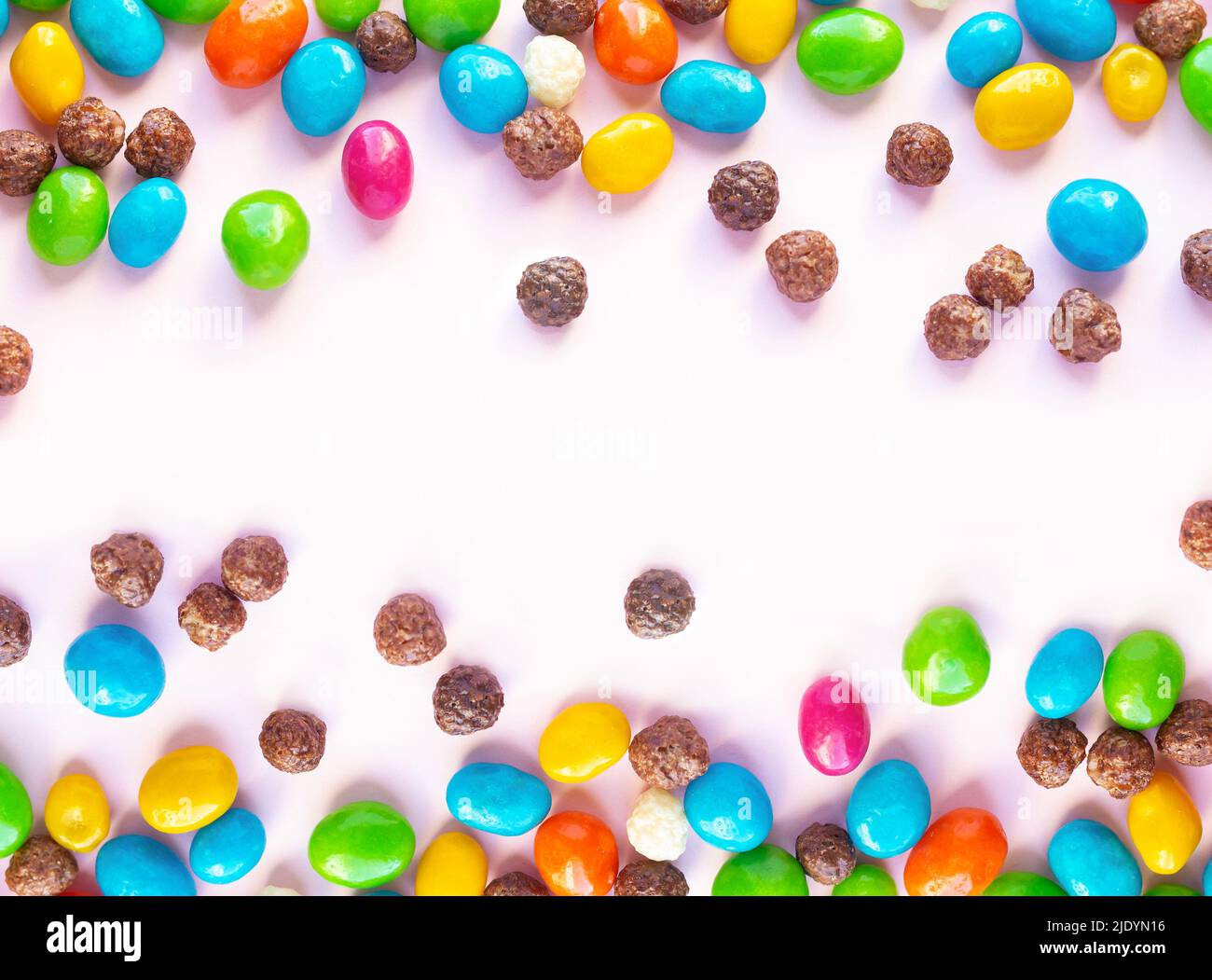 Background of tasty colorful candy. Top view, copy space Stock Photo
