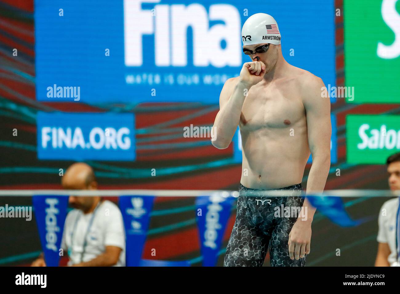 BUDAPEST, HUNGARY - JUNE 24 Hunter Armstrong of United States competing at the Men 50m Back