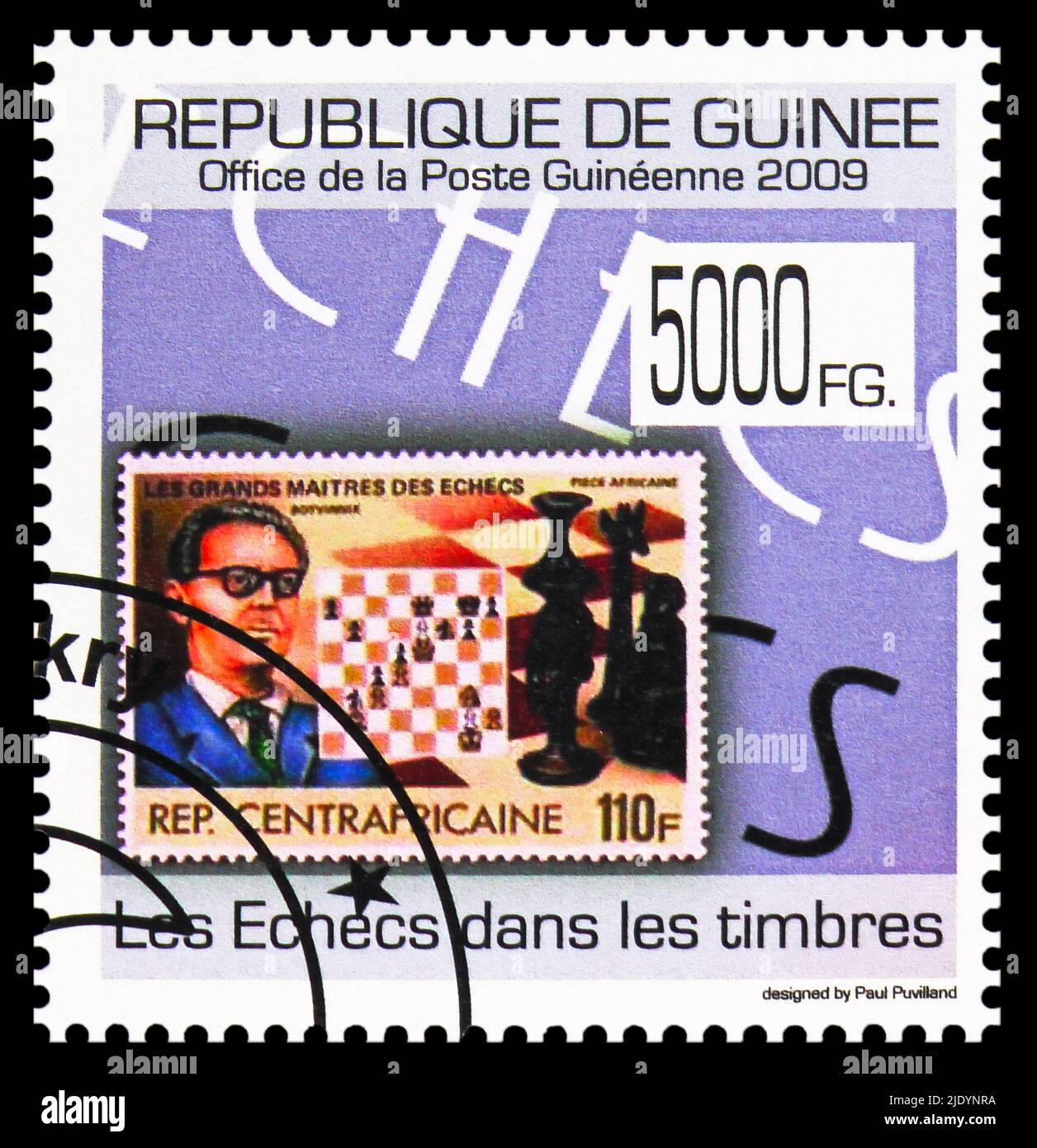 MOSCOW, RUSSIA - JUNE 17, 2022: Postage stamp printed in Guinea shows Mikhail Botvinnik (1911-1995), Chess on Stamps serie, circa 2009 Stock Photo