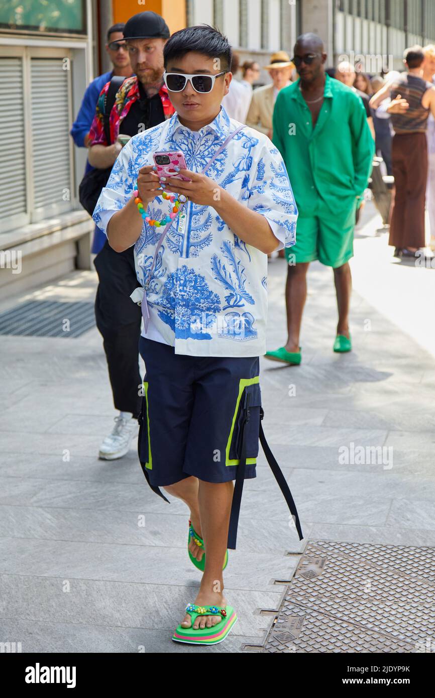 Declan Chan MILAN, ITALY - JUNE 18, 2022: Declan Chan with blue and white shirt ...