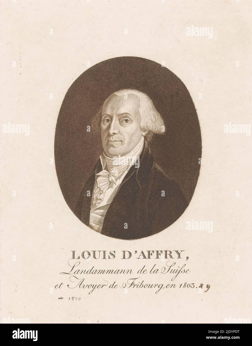Portrait of Louis d' Affry, Portrait of Louis d' Affry in an oval frame. In the lower margin his name and two lines of French text., print maker: anonymous, 1803 - 1899, paper, height 218 mm × width 152 mm Stock Photo