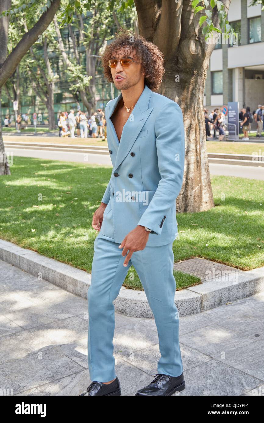 MILAN, ITALY - JUNE 18, 2022: Dominic Calvert Lewin before Emporio Armani fashion show, Milan Fashion Week street style Stock Photo