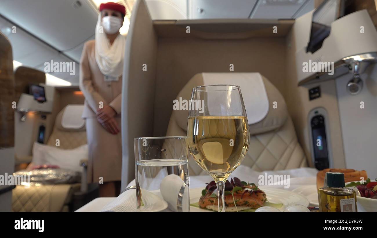 A premium class meal served at the first class of Dubai's flagship