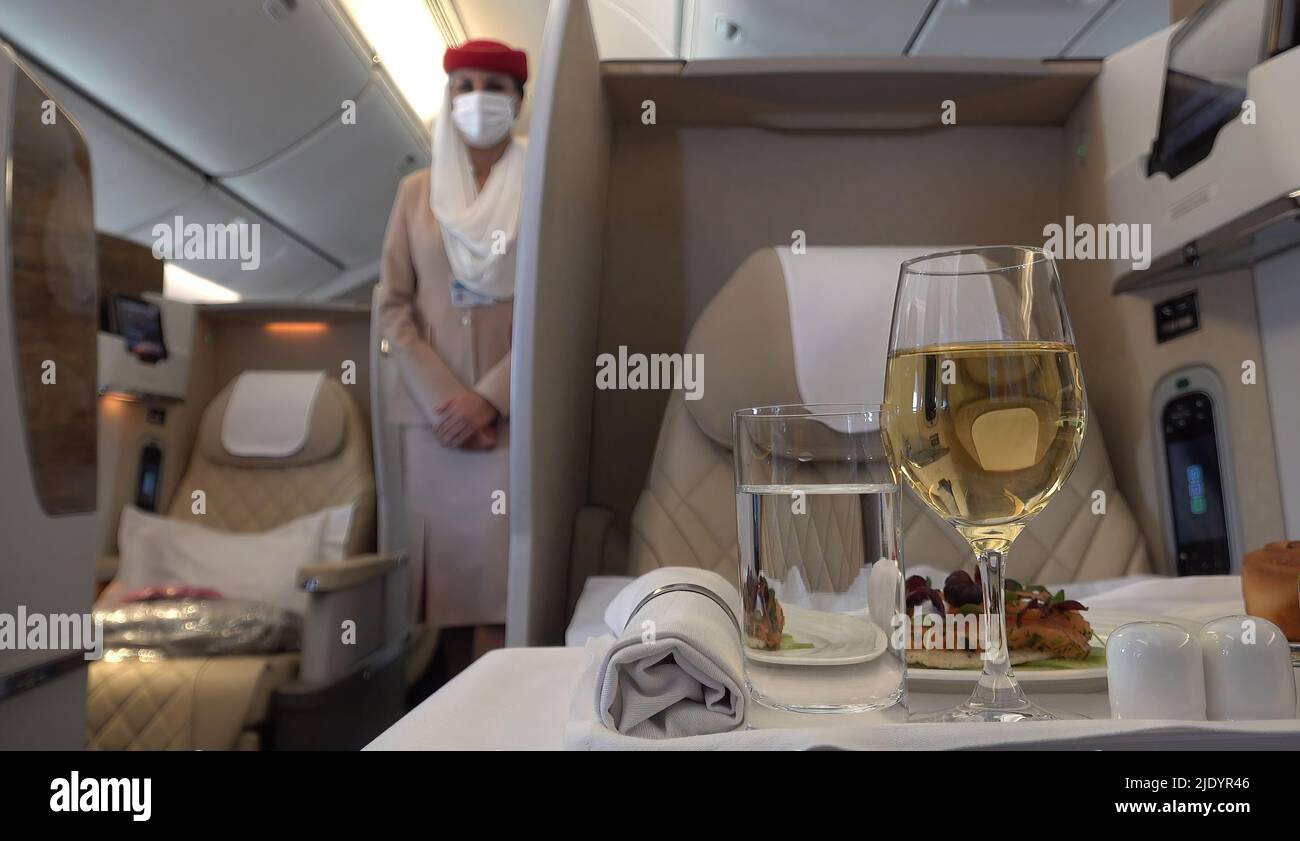 A premium class meal served at the first class of Dubai's flagship