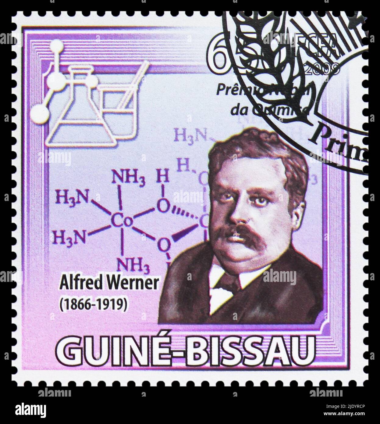 MOSCOW, RUSSIA - JUNE 17, 2022: Postage stamp printed in Guinea-Bissau shows Alfred Werner, Nobel Prize serie, circa 2009 Stock Photo