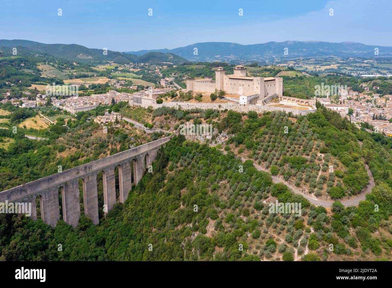 Perugia Rocca Aerial view of the Rocca Albornoziana fortress and the aqueduct of ...