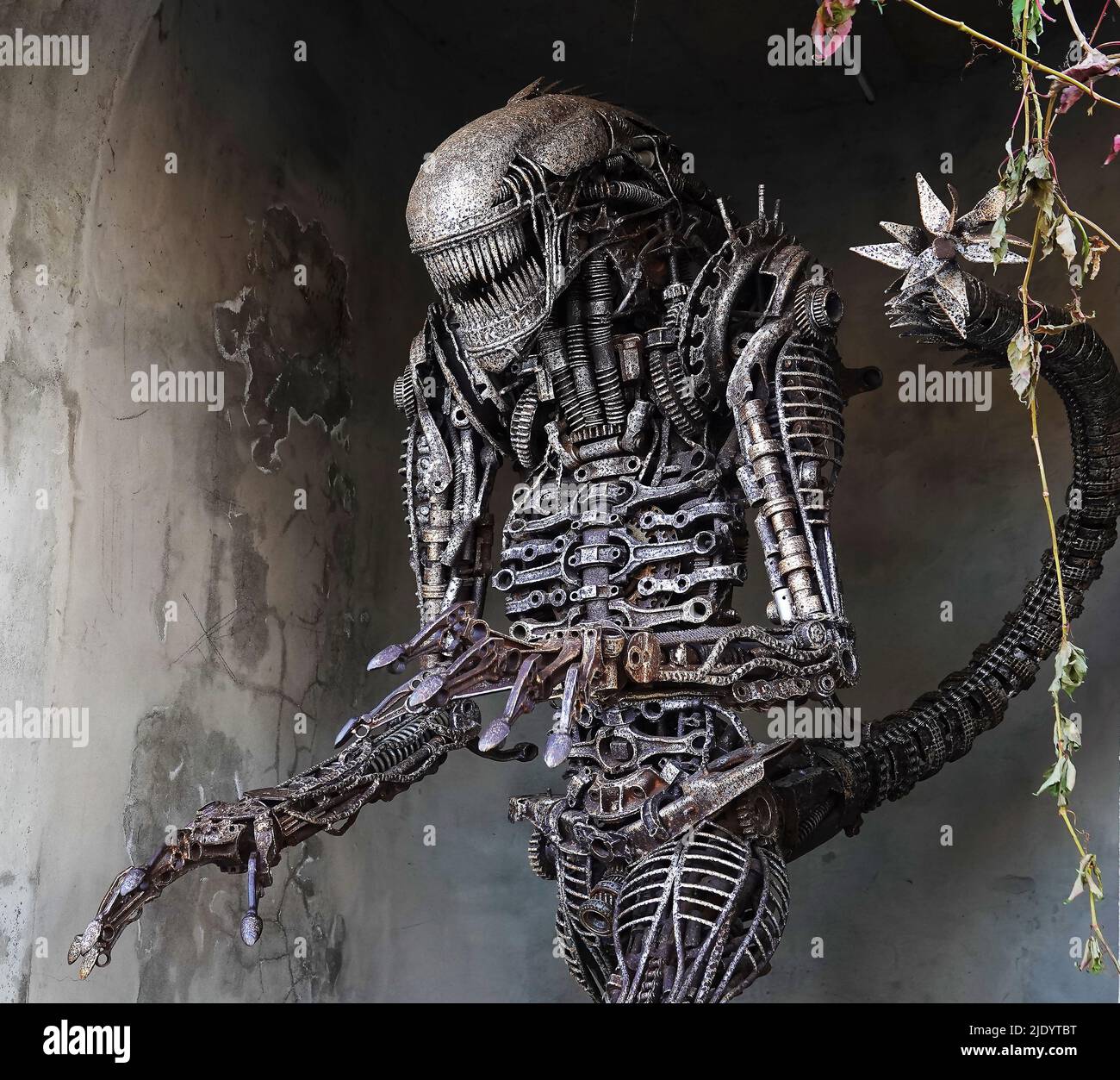 Kiev, Ukraine October 26, 2021: film studio "Victoria film", sculpture - Alien from the movie "Alien" made in iron Stock Photo