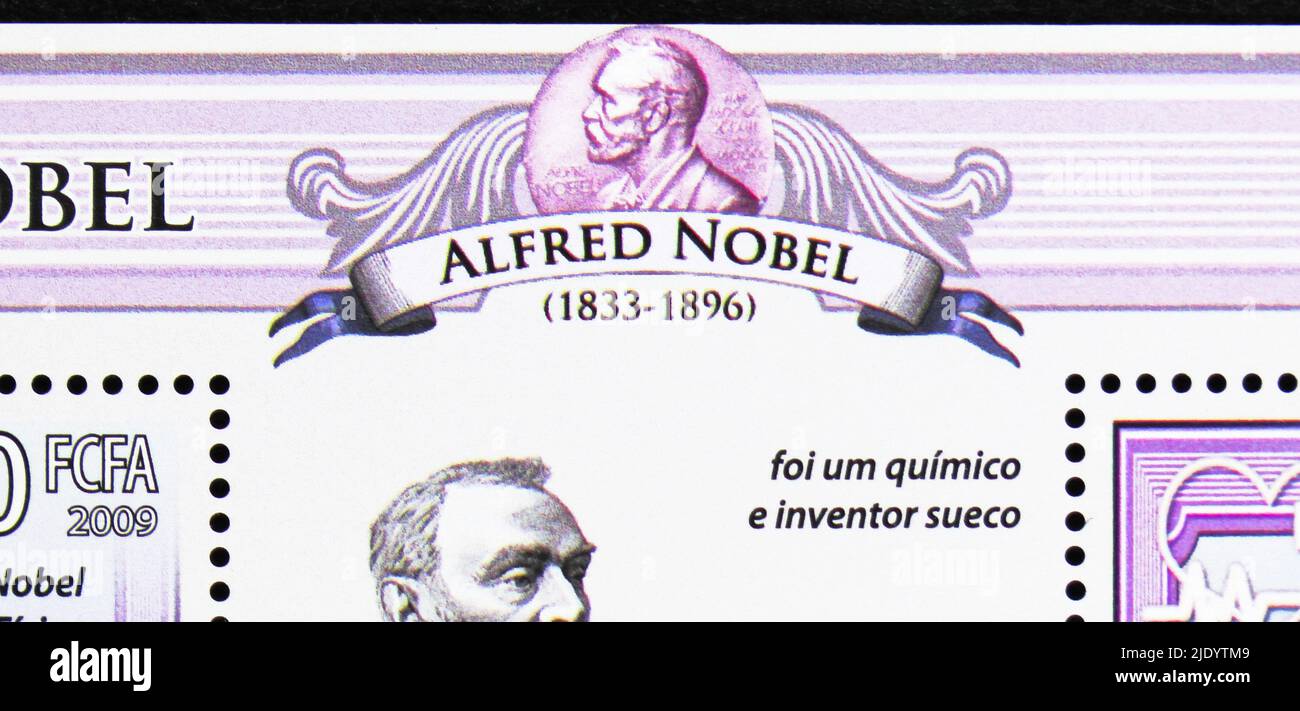 MOSCOW, RUSSIA - JUNE 17, 2022: Postage stamp printed in Guinea-Bissau shows Alfred Nobel (1833 - 1896), serie, circa 2009 Stock Photo