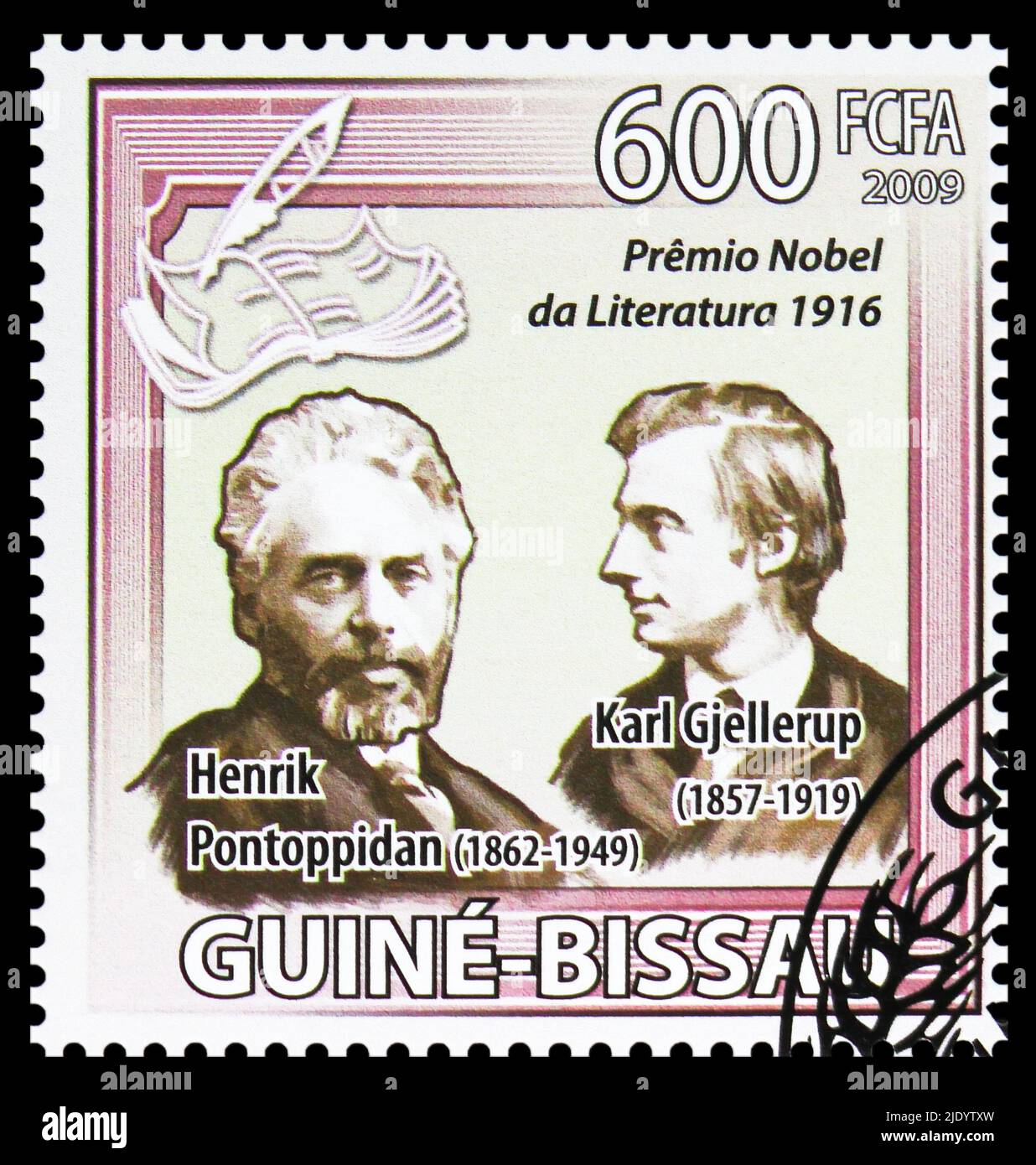 MOSCOW, RUSSIA - JUNE 17, 2022: Postage stamp printed in Guinea-Bissau shows Henrik Pontoppidan and Karl Gjellerup, Nobel Prize serie, circa 2009 Stock Photo
