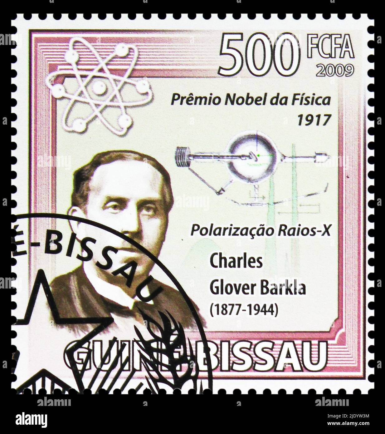 MOSCOW, RUSSIA - JUNE 17, 2022: Postage stamp printed in Guinea-Bissau shows Charles Glover Barkla, Nobel Prize serie, circa 2009 Stock Photo