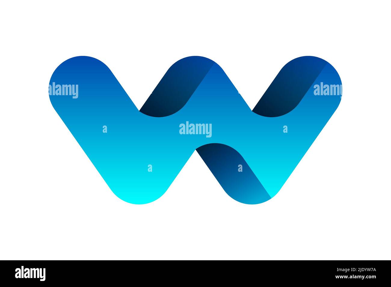 Letter W logo template. Light blue gradient letter W. Double-u colorful design element. 3D effect with shadows. Rounded trendy company monogram vector Stock Vector