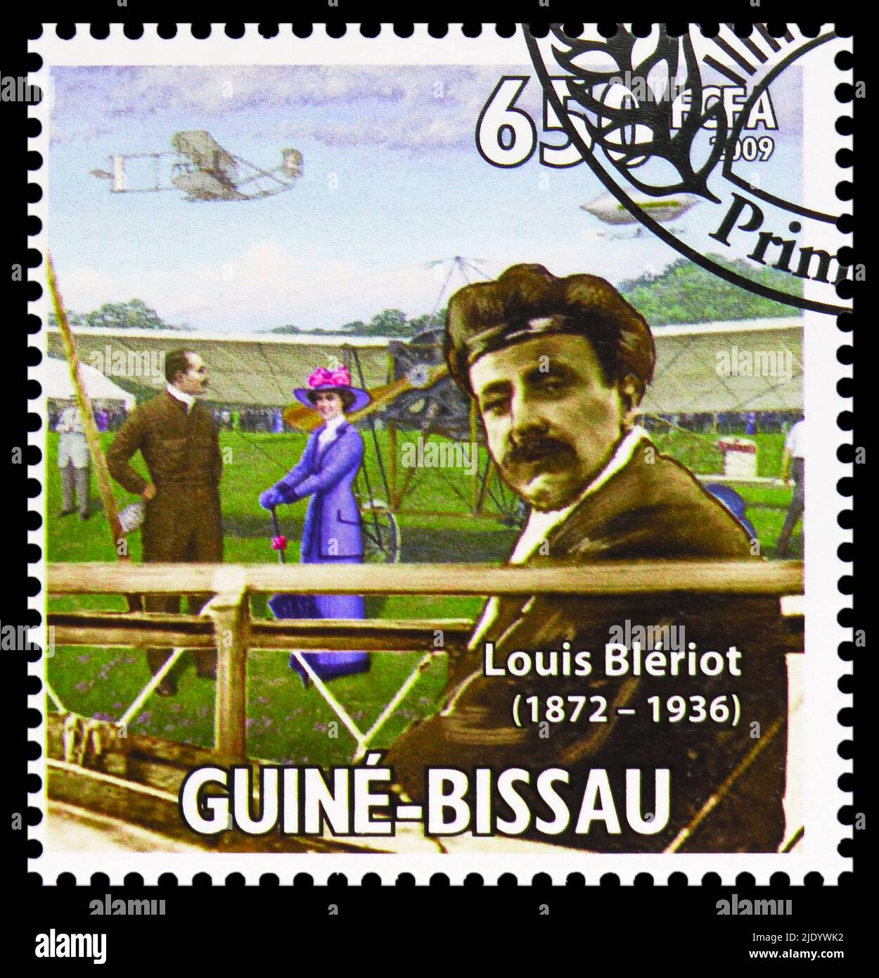 MOSCOW, RUSSIA - JUNE 17, 2022: Postage stamp printed in Guinea-Bissau shows Louis Bleriot and plane, serie, circa 2009 Stock Photo