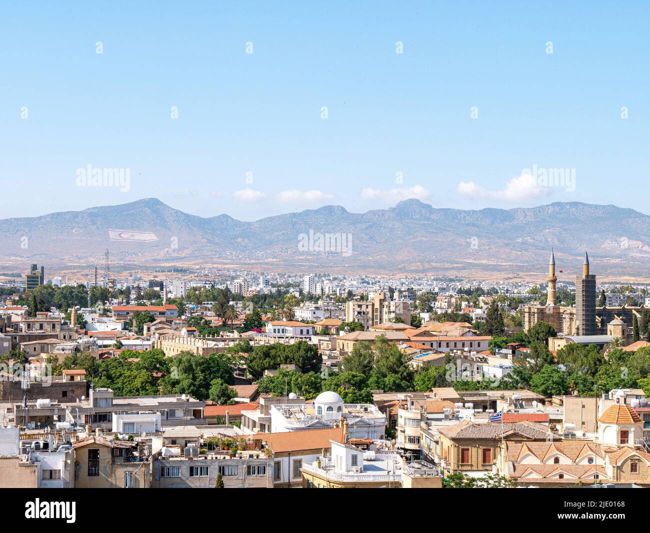 North Nicosia seen from South Nicosia with massive Turkish symbols ...