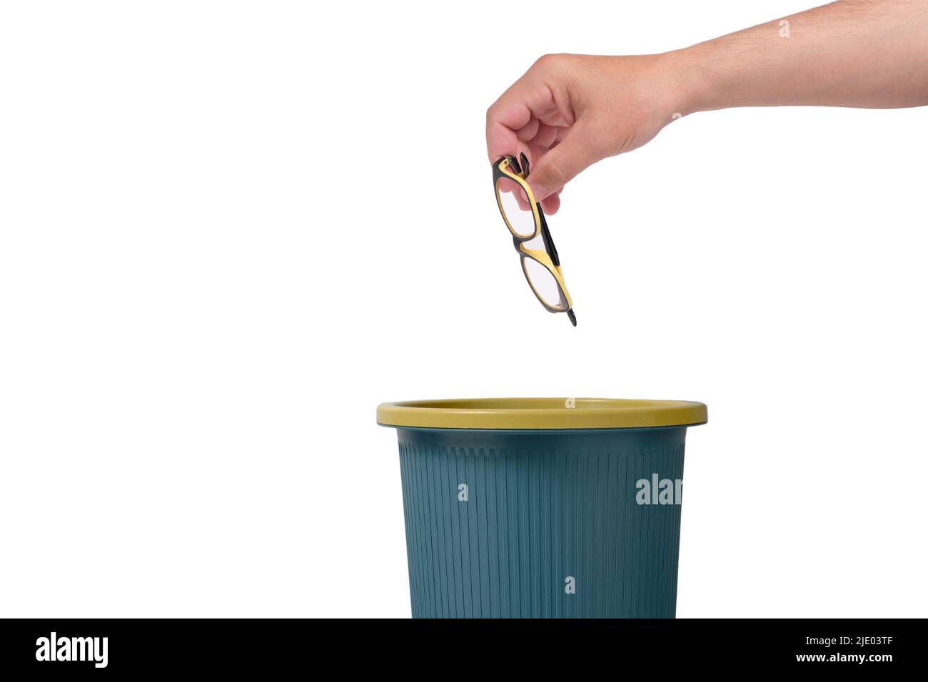 Throw glasses in trash.Concept vision treatment and healing Stock Photo