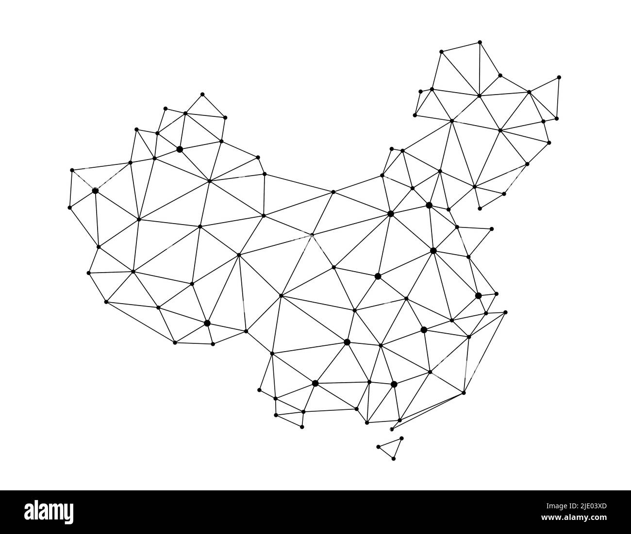 China polygonal map. Abstract geometric connected dots vector map. Low poly style. Stock Vector