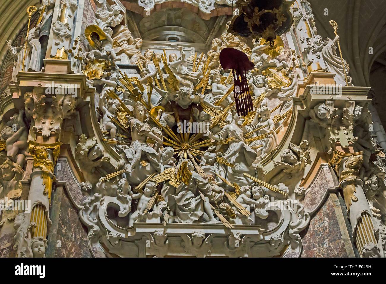 TOLEDO, SPAIN - MAY 25, 2017: It is a sculptural fragment of the altar of the chapel of the Transparente in the Cathedral. Stock Photo