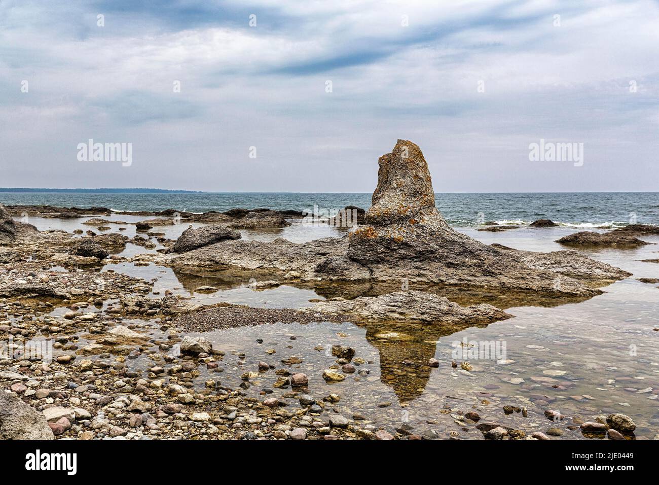 Limestone column, rocks on the coast, erosion, Folhammar Nature Reserve ...