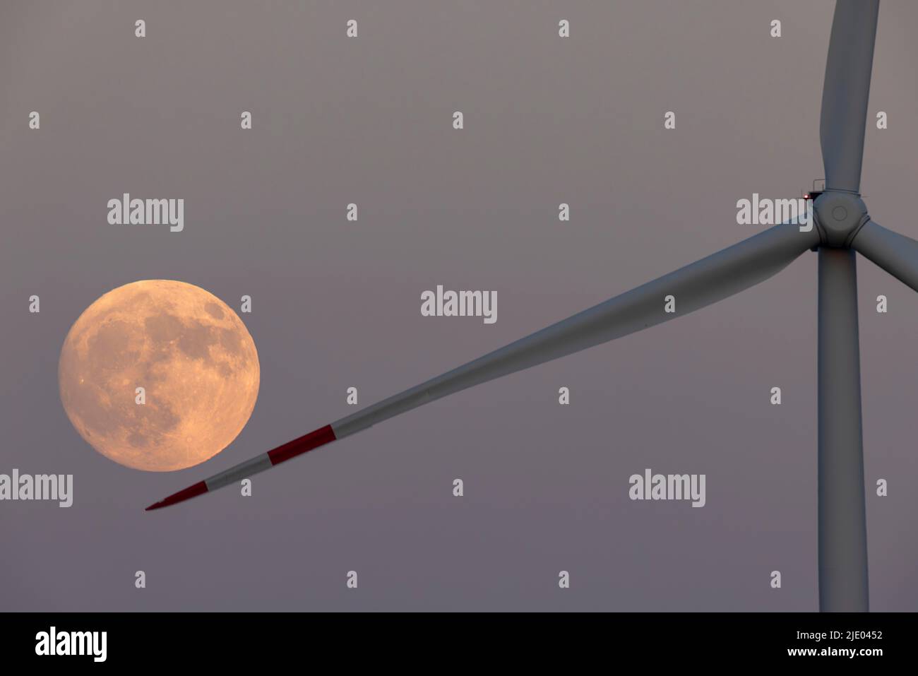 Wind turbine, moon, full moon, supermoon, North Rhine-Westphalia ...