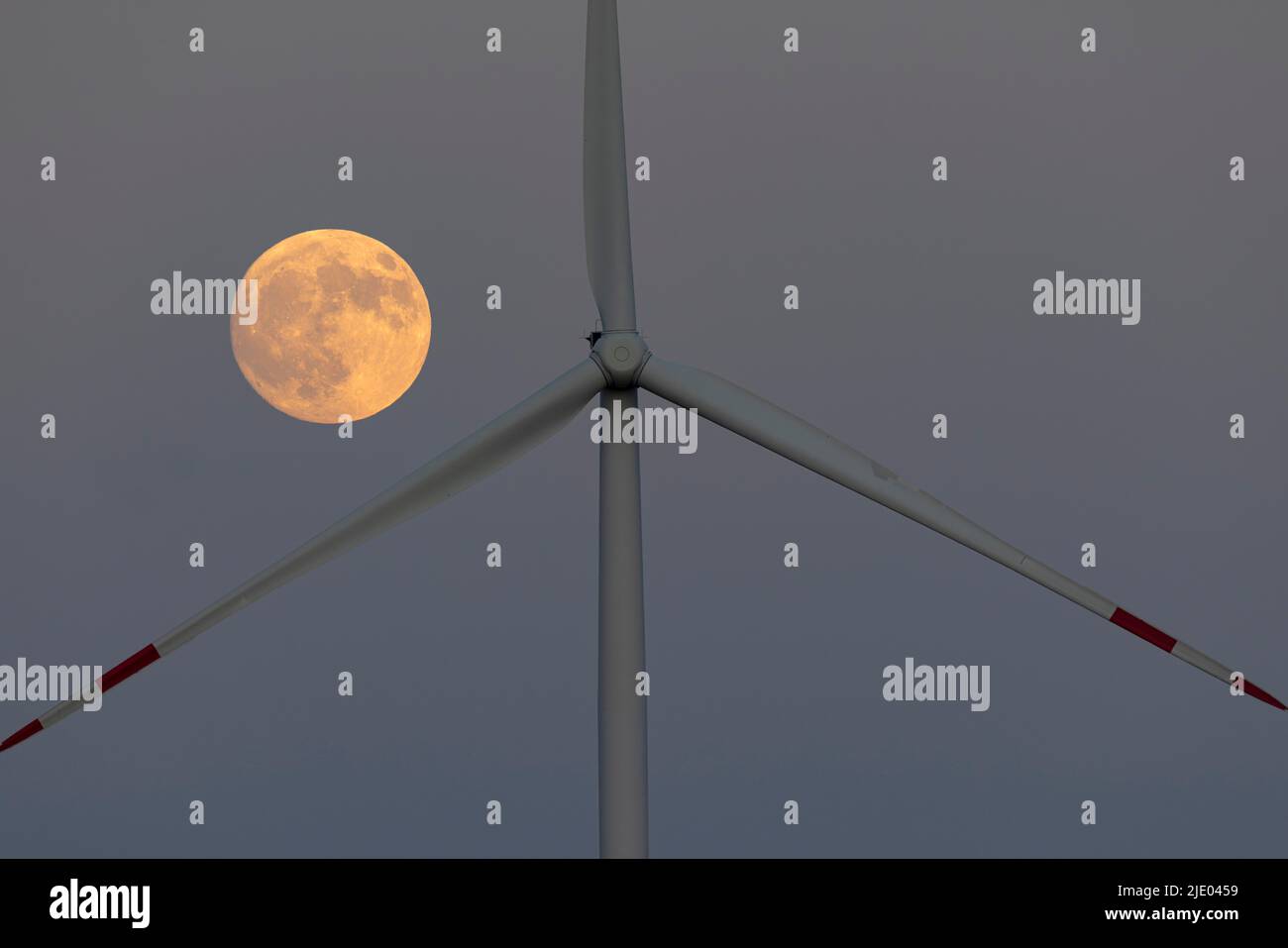 Wind turbine, moon, full moon, supermoon, North Rhine-Westphalia ...
