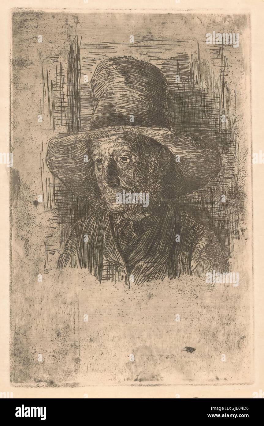 Portrait of an unknown man, The man wears a hat and has sideburns., print maker: Martinus van Regteren Altena, 1876 - 1908, paper, etching, height 269 mm × width 174 mm Stock Photo