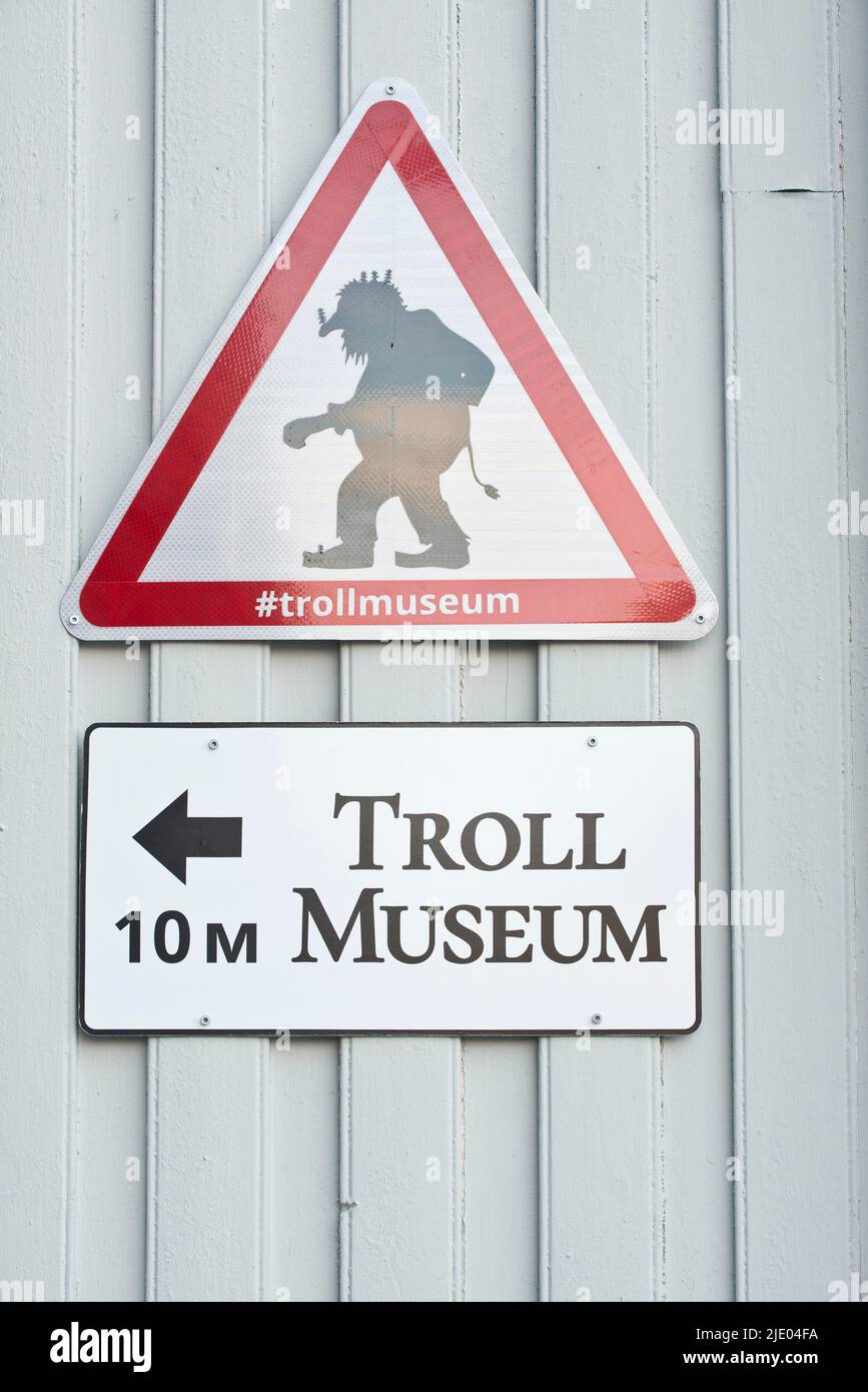 Sign to the Troll Museum, Tromso, Norway Stock Photo