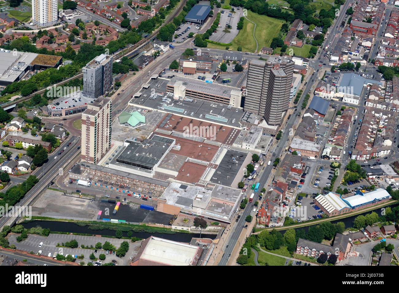An aerial photograph of the Strand Shopping Centre, Bootle, Liverpool, merseyside, north west england, UK Stock Photo