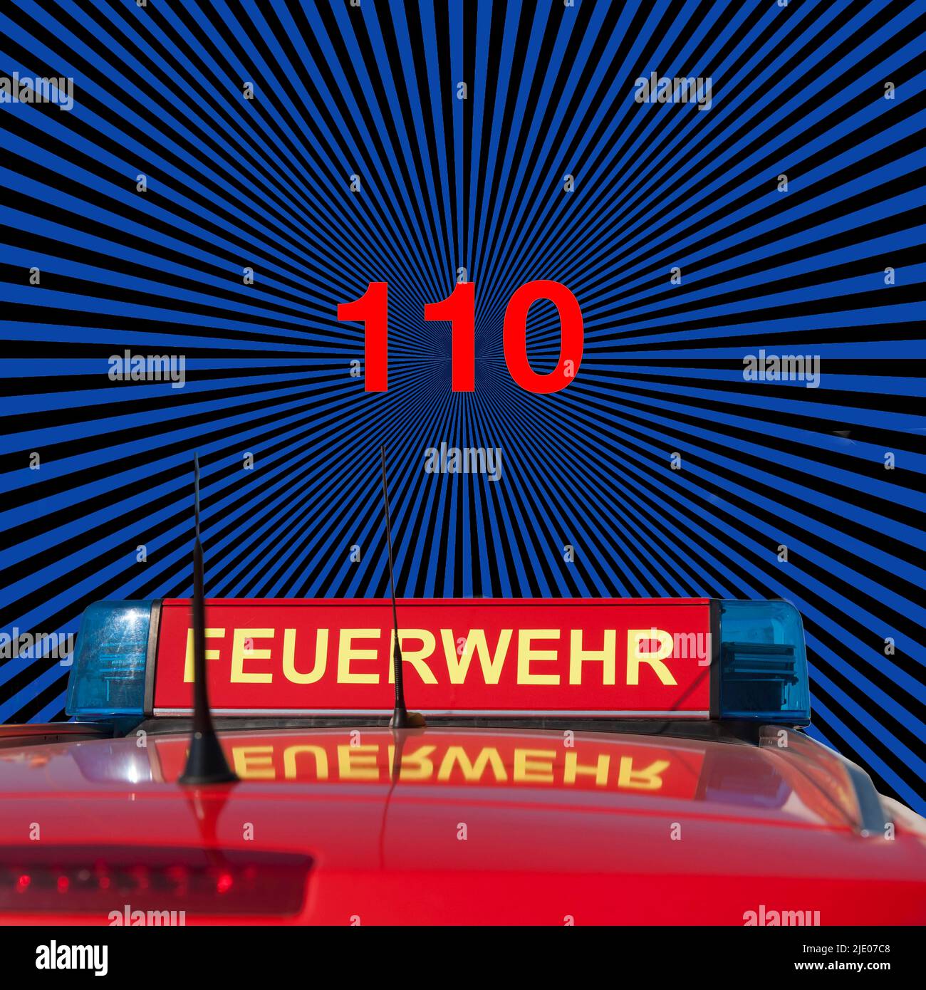 Symbolic image, fire brigade emergency vehicle, emergency call 110 with