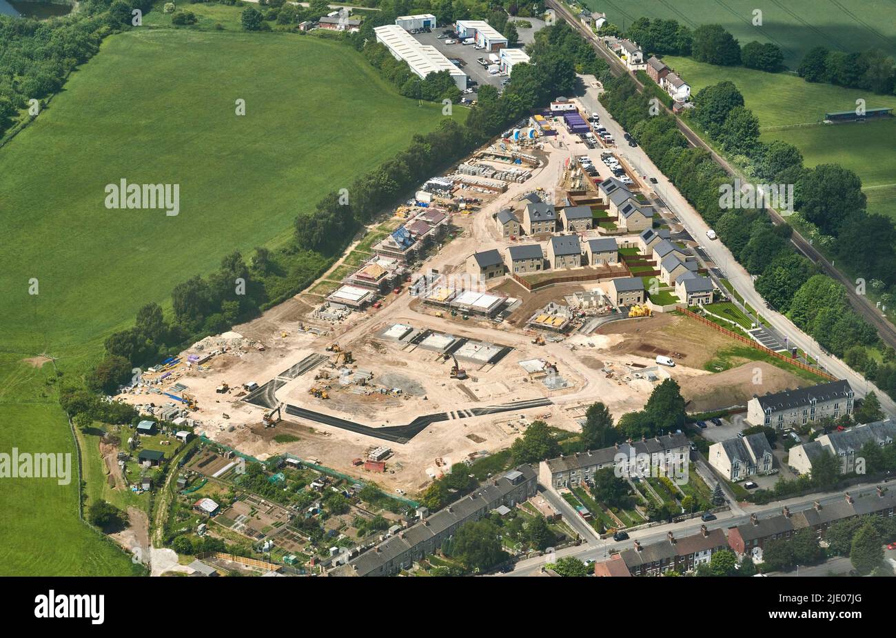 An aerial view of new house building at Micklefield, West Yorkshire, northern England, UK Stock Photo