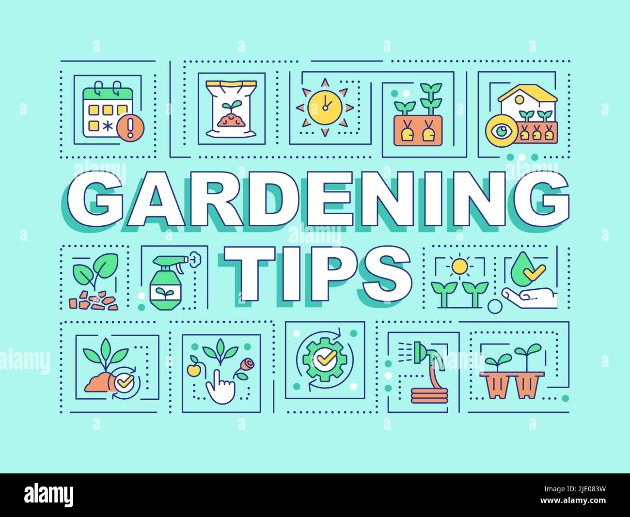 Gardening tips word concepts mint banner Stock Vector