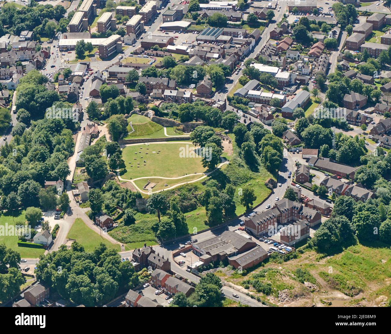 An aerial view of Pontefract Castle, West Yorkshire, northern England, UK Stock Photo