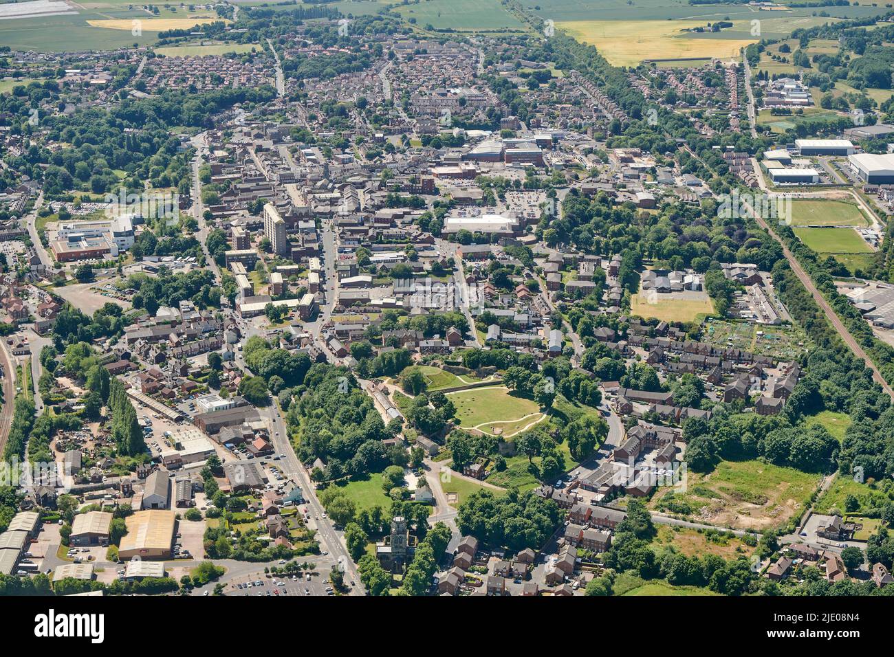 An aerial view of Pontefract, West Yorkshire, northern England, UK Stock Photo