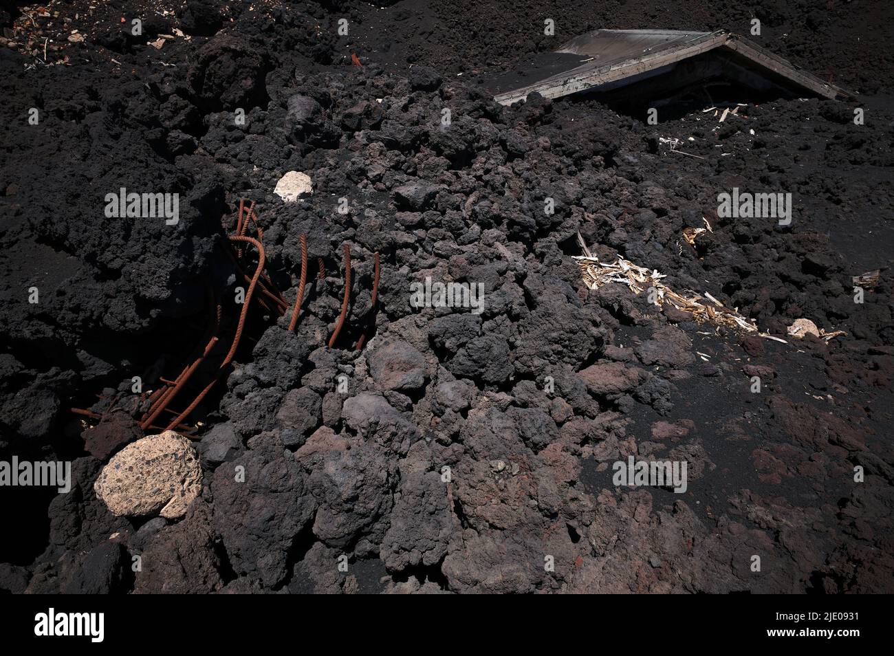 Hotel Le Betulle, Piano Provenzana Etna North, Etna volcano, Sicily, Italy, destroyed by eruption in 2002 Stock Photo