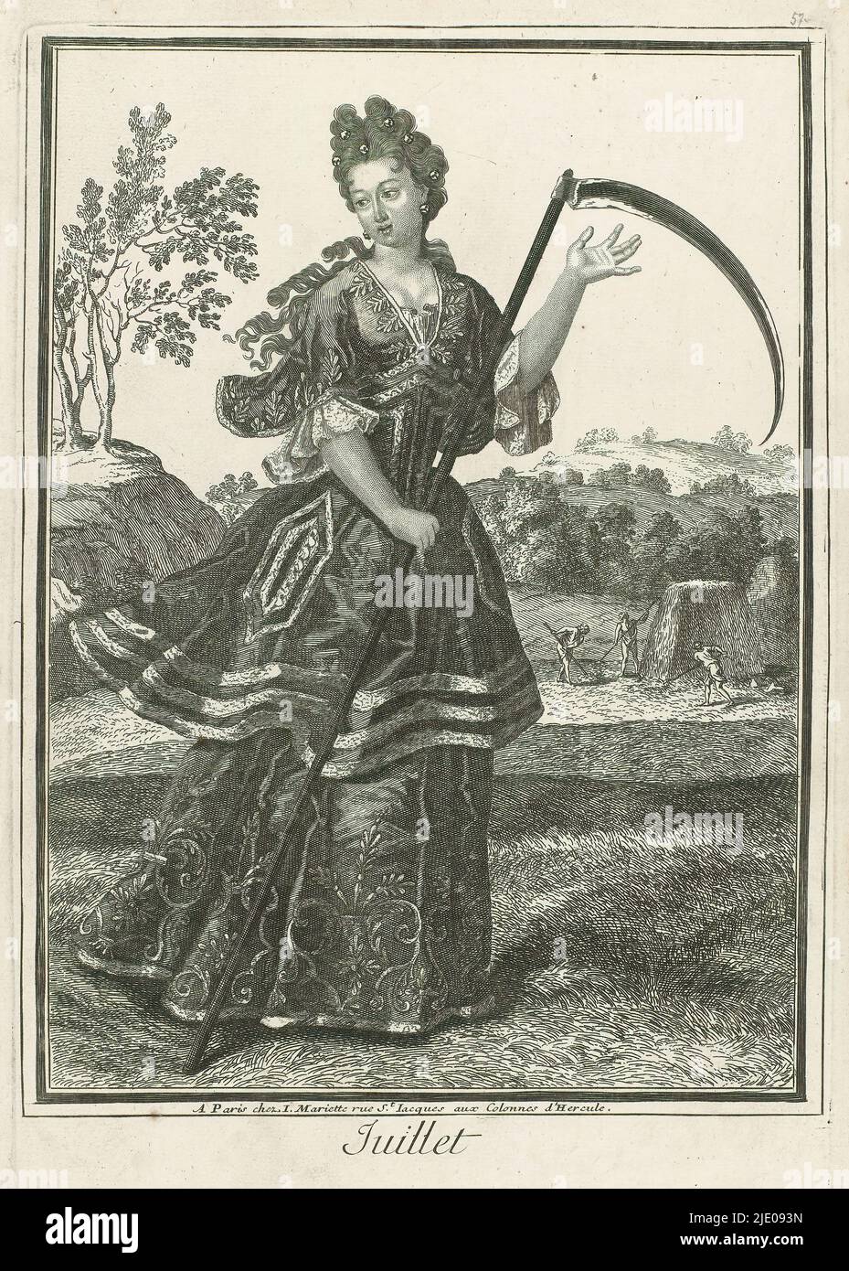 July, Juillet (title on object), Personifications of the twelve months (series title), print maker: anonymous, publisher: Jean Mariette, (mentioned on object), print maker: France, publisher: Paris, 1670 - 1742, paper, etching, engraving, height 294 mm × width 199 mm Stock Photo
