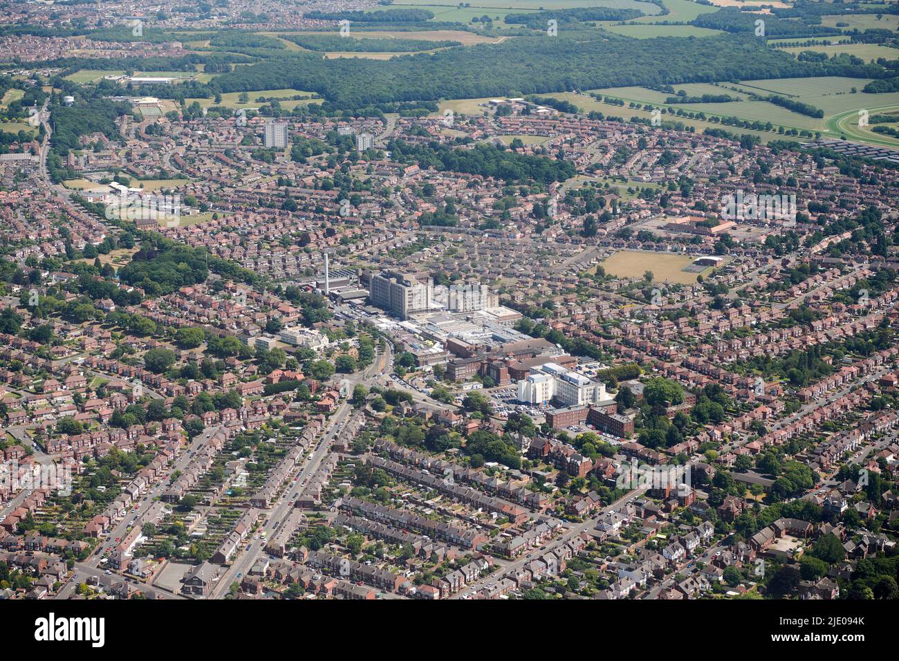An aerial view of The Royal Infirmary, City of Doncaster, South Yorkshire, Northern England, UK Stock Photo