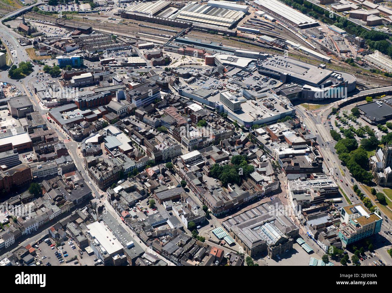 An aerial view of the City centre of Doncaster, South Yorkshire, Northern England, UK Stock Photo