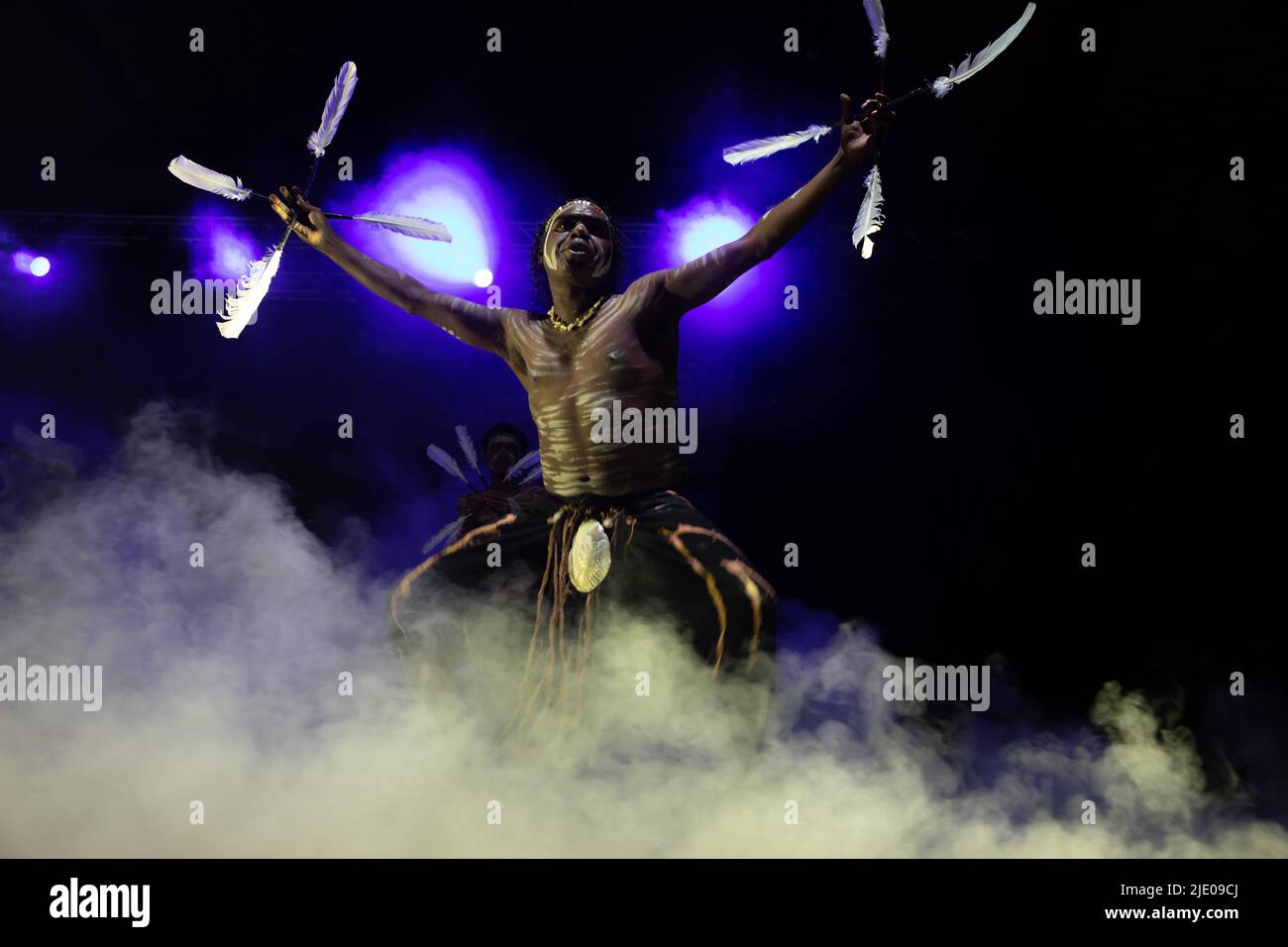 Aboriginal Australian indigenous dancer performing live on stage with ...