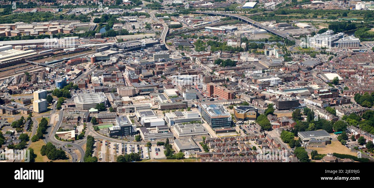An aerial view of the City centre of Doncaster, South Yorkshire, Northern England, UK Stock Photo